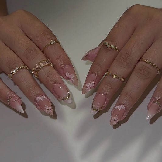 Blooming Elegance Medium Stiletto Pink Floral Press On Nail Set