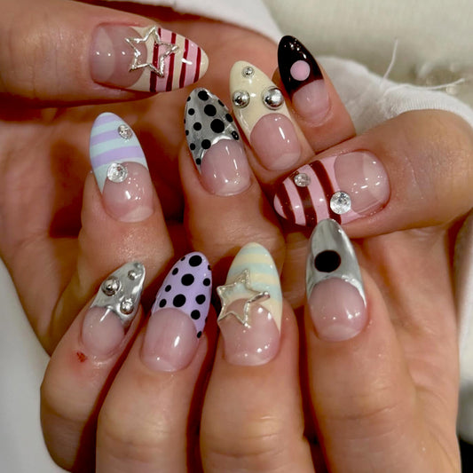 Cosmic Glamour Medium Stiletto Multicolor Press On Nail Set with Sparkling Accents