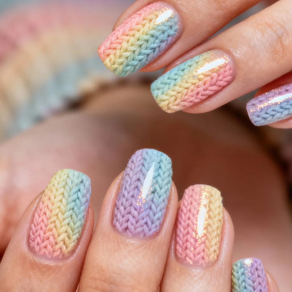 Kaleidoscope Dream Medium Square Pastel Ombre Nail Set with Textured Finish