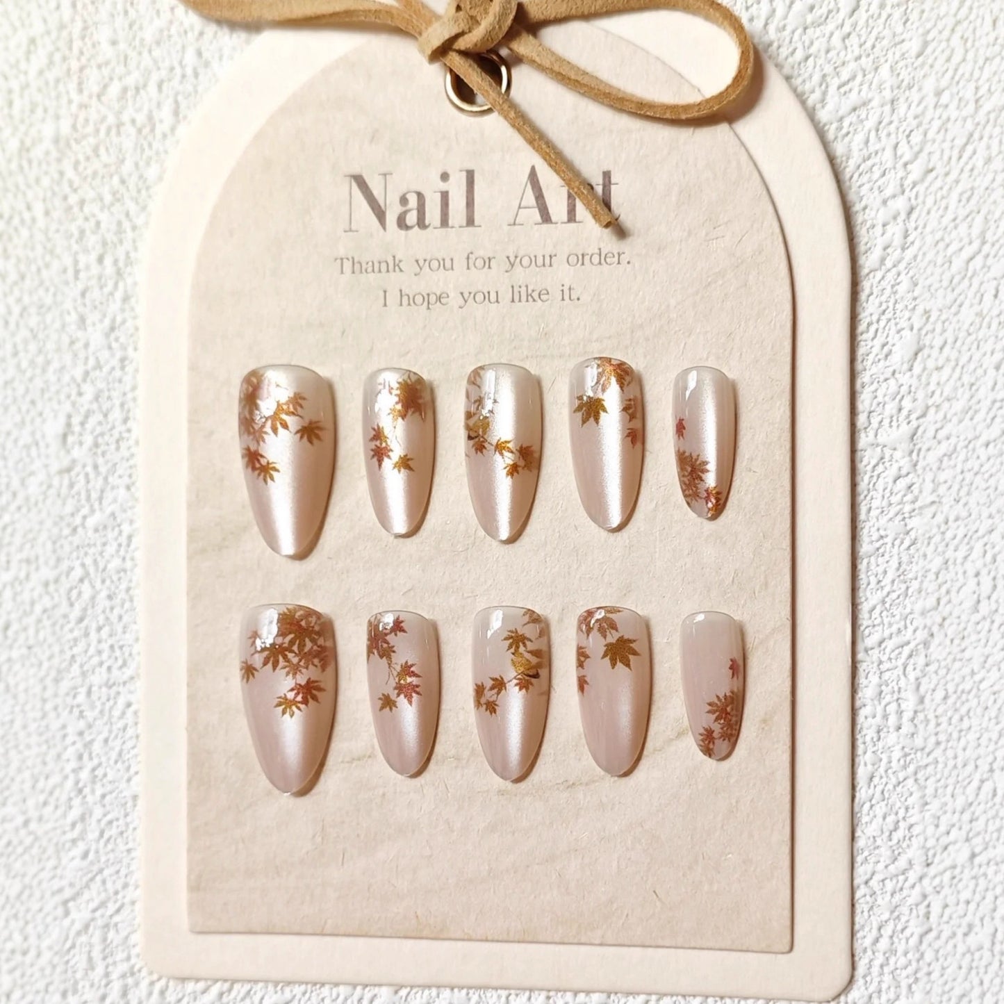 Autumn Enchantment Medium Almond Rose Gold Floral Press On Nail Set
