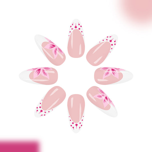 Charming Blossom Dreamy Long Almond Pink Press on Nail Set with Floral Accents
