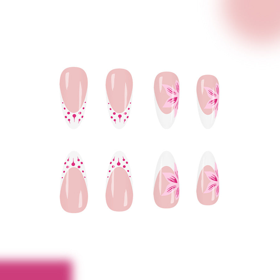Blossom Inspired Elegant Long Almond Natural Pink Floral Design Press On Nail Set