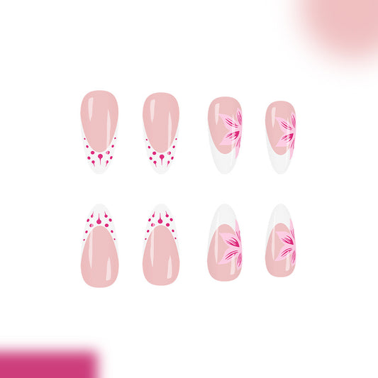 Blossom Inspired Elegant Long Almond Natural Pink Floral Design Press On Nail Set