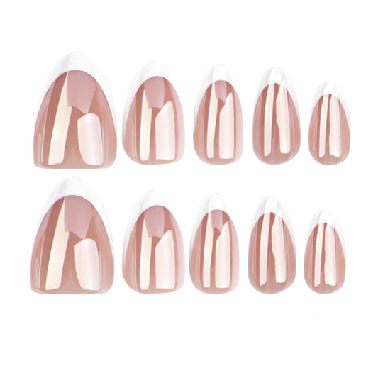 Glamorous Elegance Medium Almond Shaped Blush Pink Press on Nail Set with Shiny French Tips