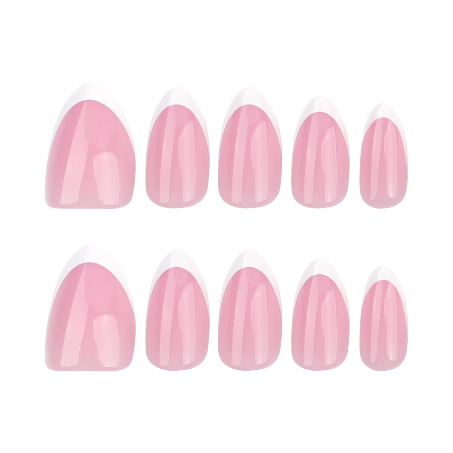 Chic Elegance Medium Almond Shaped Pink Press On Nail Set with Stylish White Tips