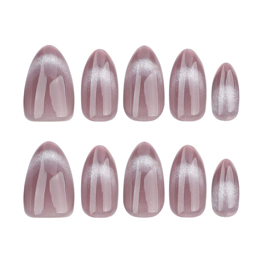 Elegant Rose Dream Press-On Nail Set in Short Almond Shape with Soft Lavender Color and Iridescent Glitter Finish