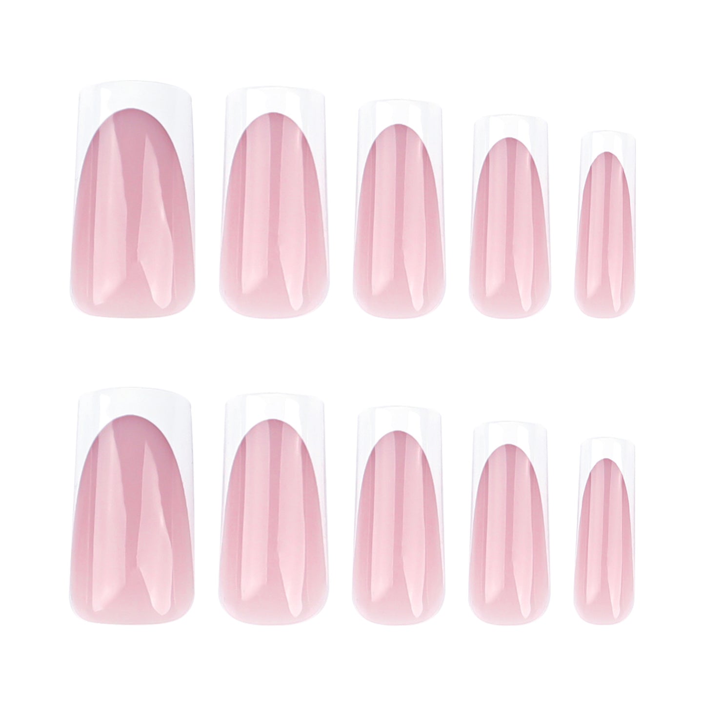 Chic Elegance Long Square Blush Pink Press On Nail Set with Stunning French Tip Design