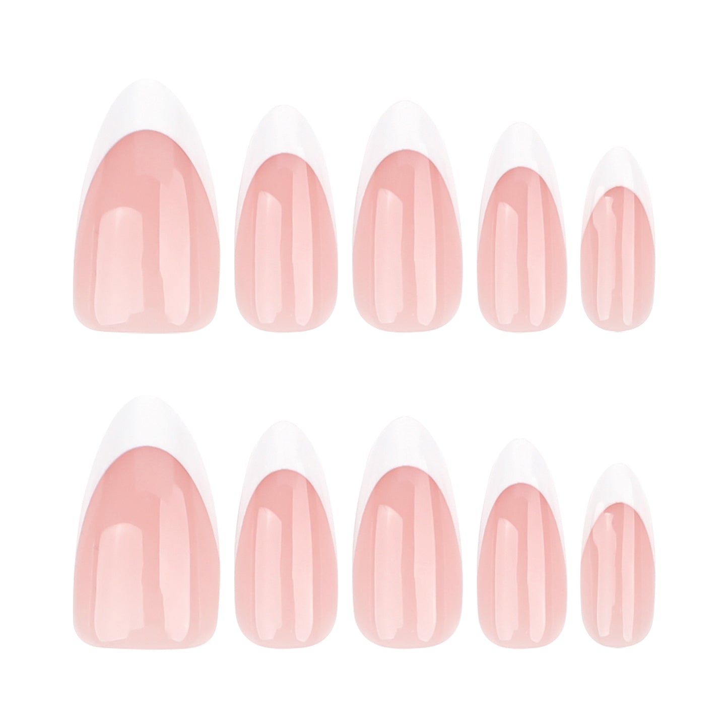 Chic Elegance Short Almond Pink with White Tip Press On Nail Set Featuring Glossy Finish