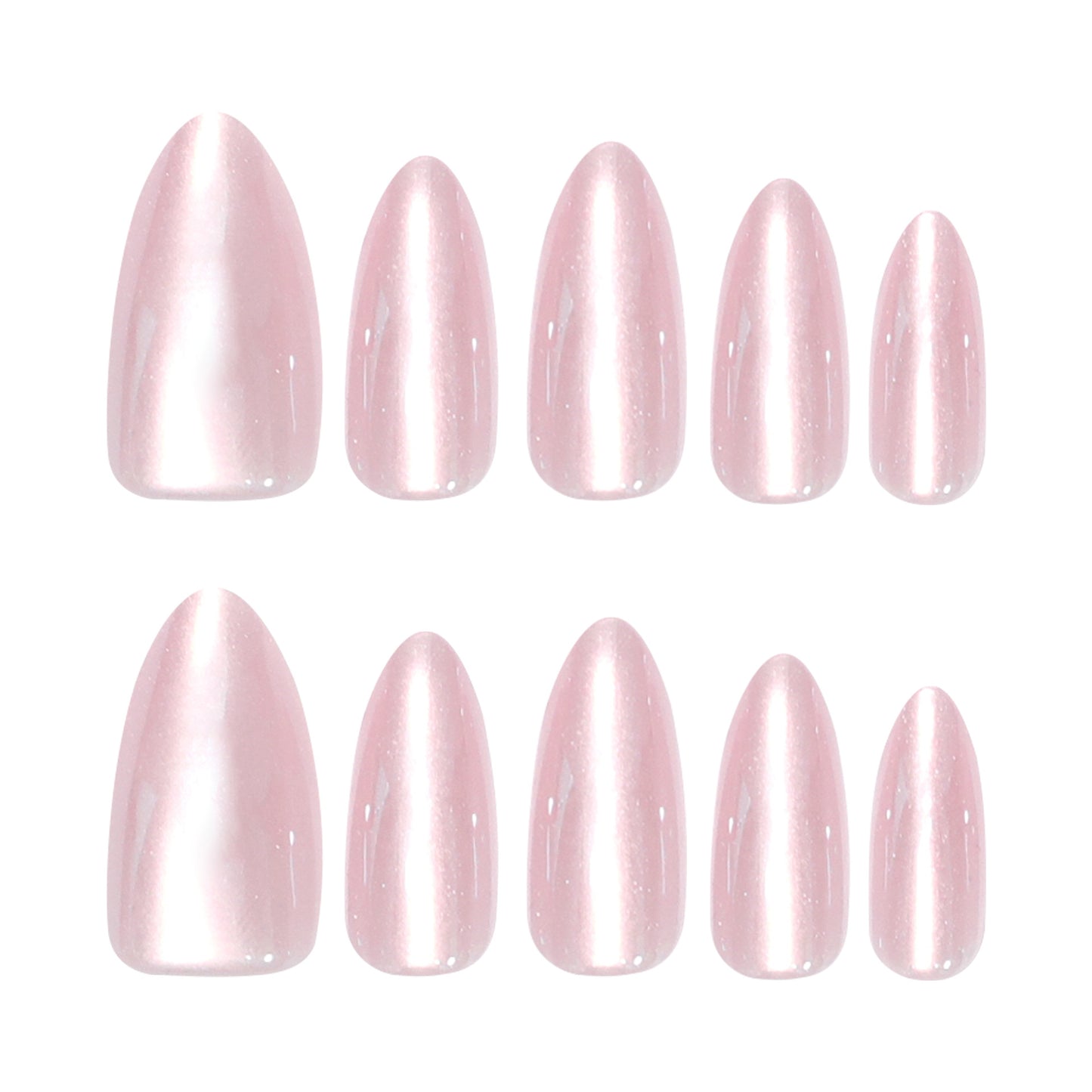 Chic Elegance Medium Almond Shaped Soft Pink Iridescent Press On Nail Set