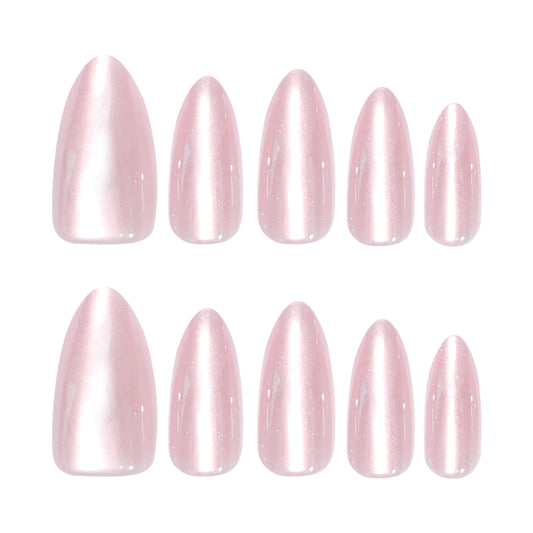 Chic Elegance Medium Almond Shaped Soft Pink Iridescent Press On Nail Set