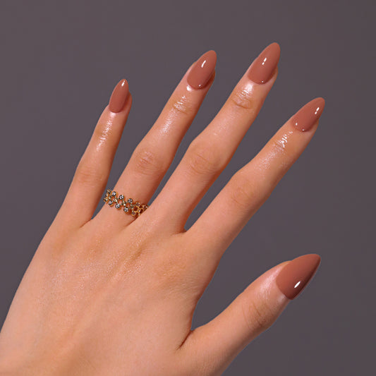 Elegant Charm Medium Almond Shaped Terracotta Press On Nail Set with Glossy Finish