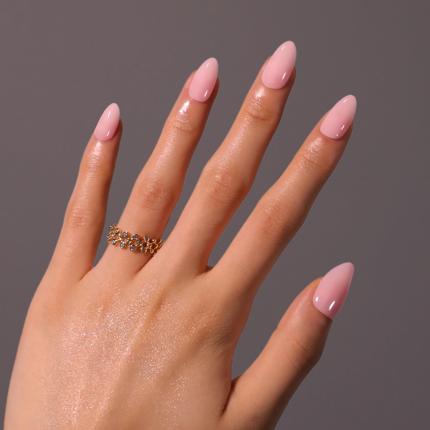 Elegant Blossom Medium Almond Pink Press On Nail Set with Glossy Finish