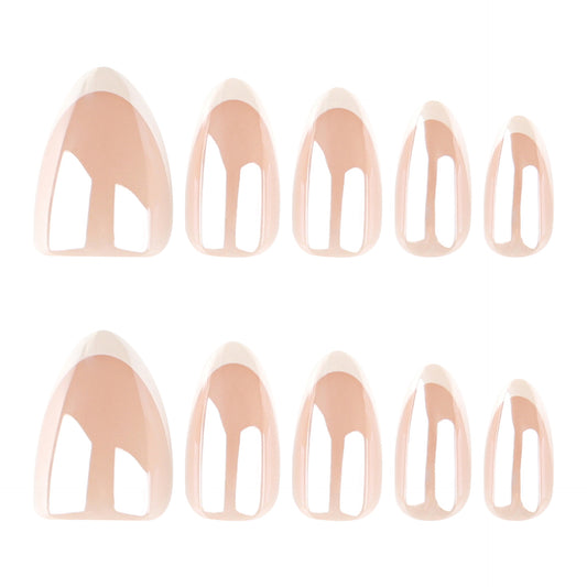 Elegant Blossom Dreamy Medium Almond Modern Beige Press On Nail Set with Chic Cutout Design