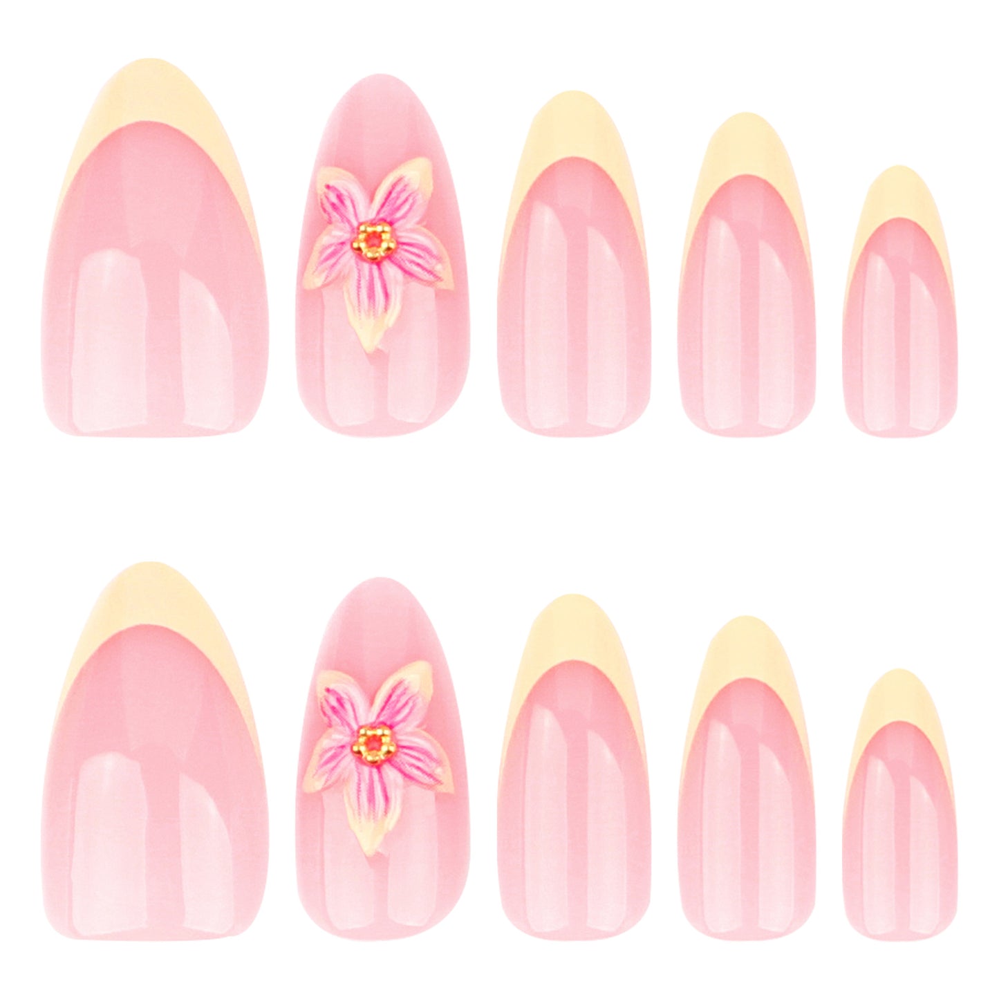 Floral Elegance Medium Almond Pink Press on Nail Set with Charming Floral Accent