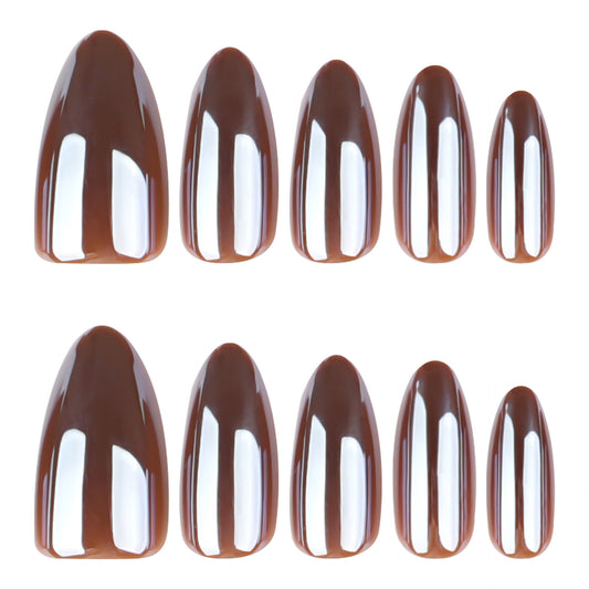 Elegant Autumn Bliss Medium Almond Brown Mirrored Press On Nail Set