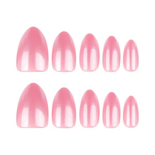 Blushing Blossom Elegance Medium Almond Shape Pink Glossy Press On Nail Set for Effortless Glamour