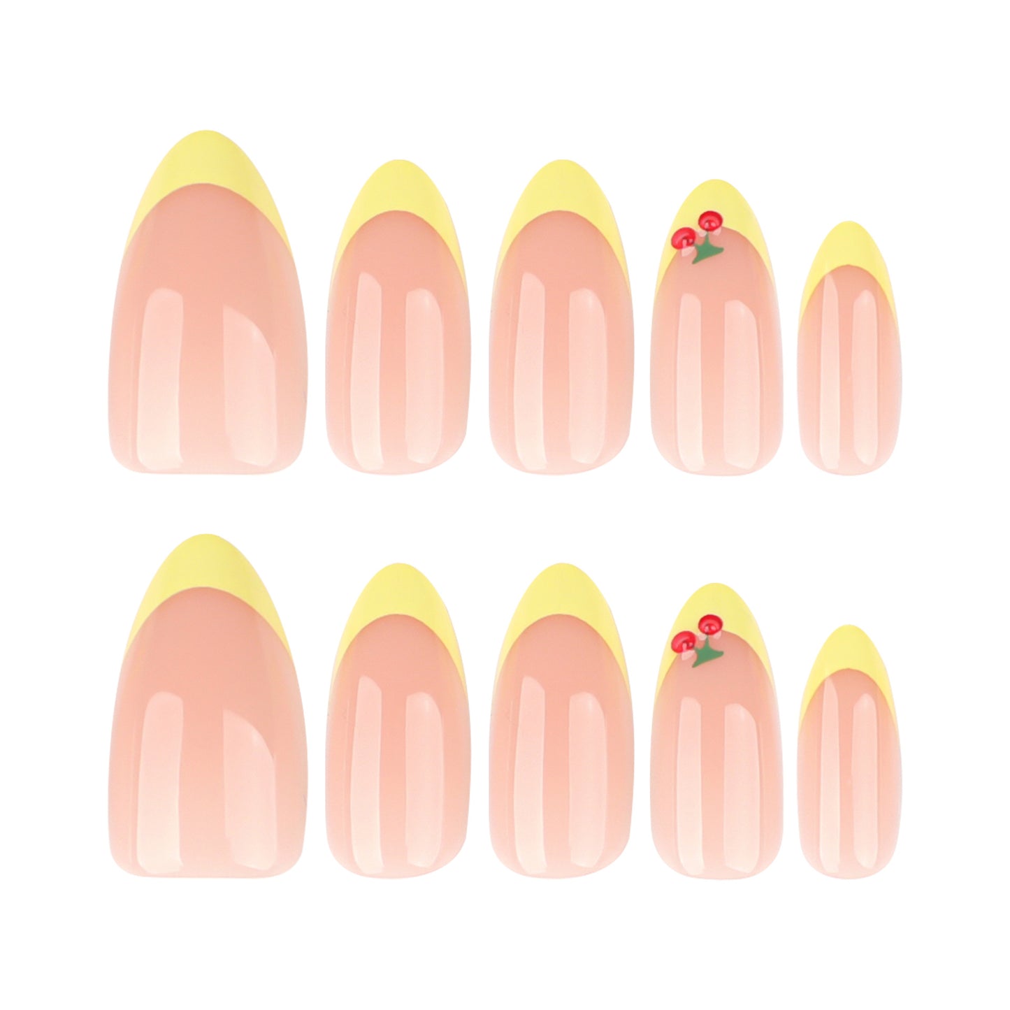 Sunny Delight Medium Almond Shaped Beige Pink Press On Nail Set with Charming Floral Accent