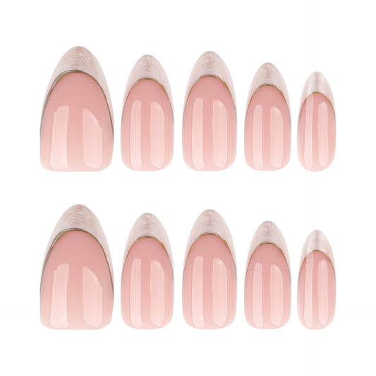 Elegant Garden Inspired Medium Almond Shaped Soft Pink Nail Set with Glossy Finish