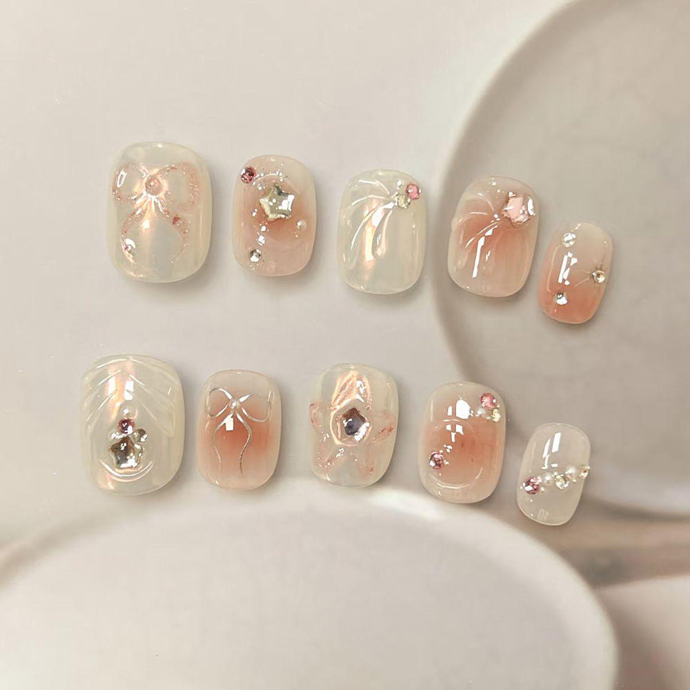 Dreamy Blossom Short Square Translucent with Glittering Accents Press-On Nail Set
