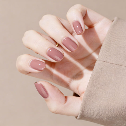 Elegant Blossom Short Square Rose Pink Glossy Press On Nail Set with Unique Curved Tip