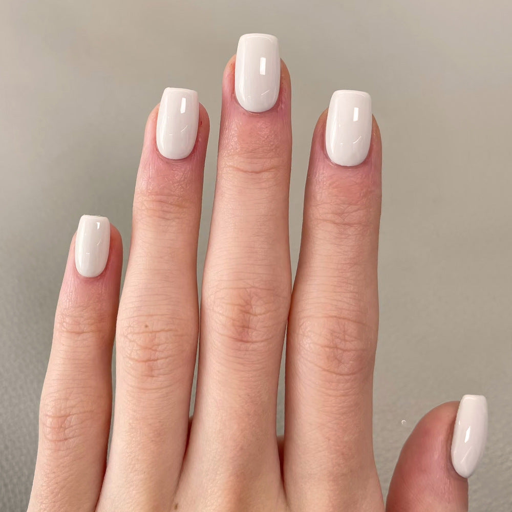 Elegant Bliss Medium Square White Polish Press On Nail Set with Glossy Finish