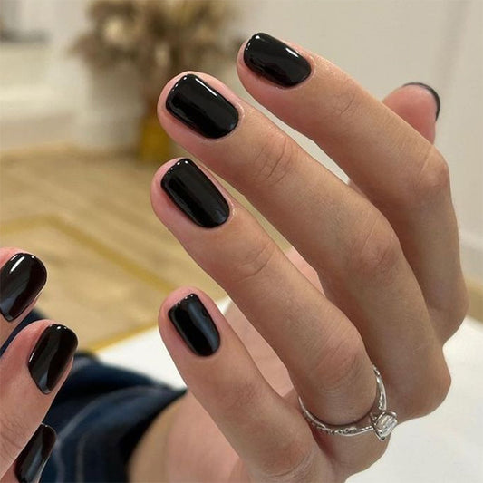 Mystical Velvet Dream Short Square Black Glossy Press-On Nail Set