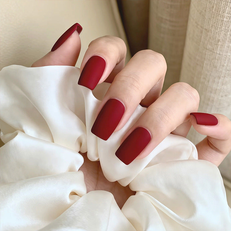 Elegant Enchantment Long Square Burgundy Matte Press On Nail Set for a Sophisticated Look