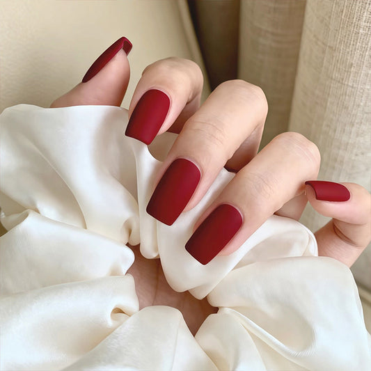 Elegant Enchantment Long Square Burgundy Matte Press On Nail Set for a Sophisticated Look