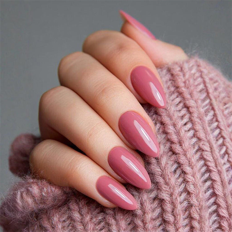Chic Elegance Long Almond Blush Pink Glossy Press On Nail Set