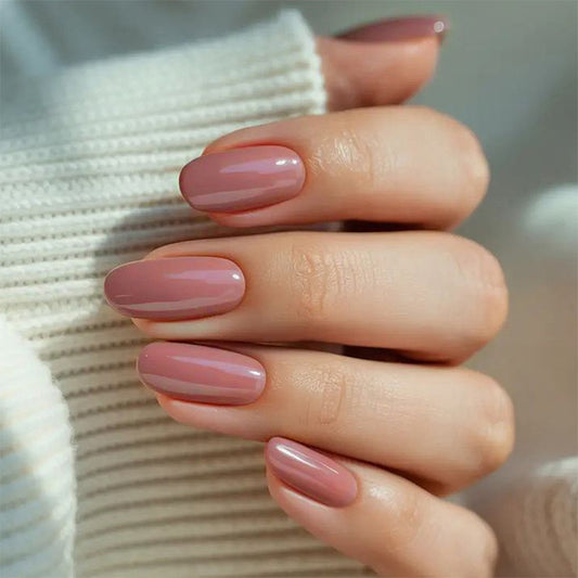 Chic Elegance Long Oval Blush Press On Nail Set with High-Gloss Finish