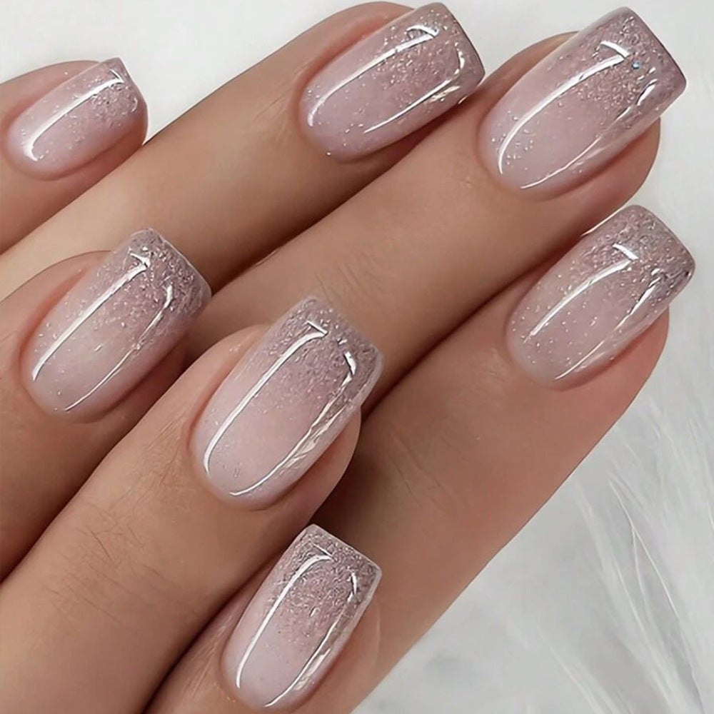 Enchanted Blush Medium Square Pink Ombre Sparkle Press On Nail Set