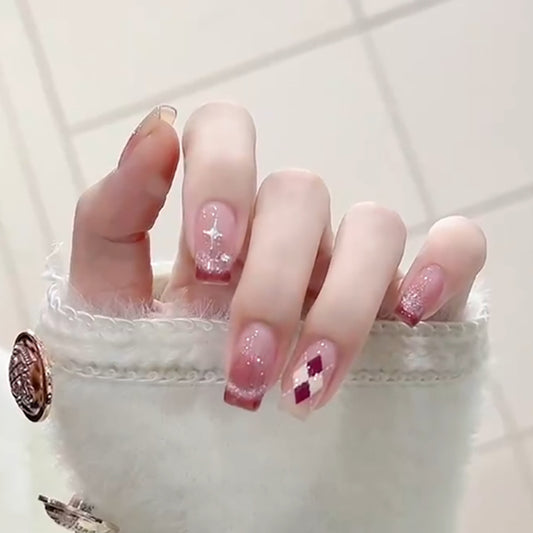 Glittering Gala Medium Square Press On Nails in Gradient Pink with Sparkling Accents
