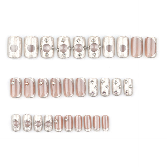 Whimsical Elegance Short Square Rose Gold Press On Nail Set with Dazzling Gem Accents and Shimmering Finish