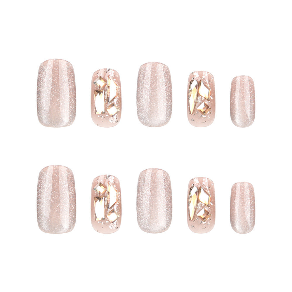 Whimsical Elegance Press On Nail Set Short Squoval Soft Pink with Glitter and Gemstone Accents