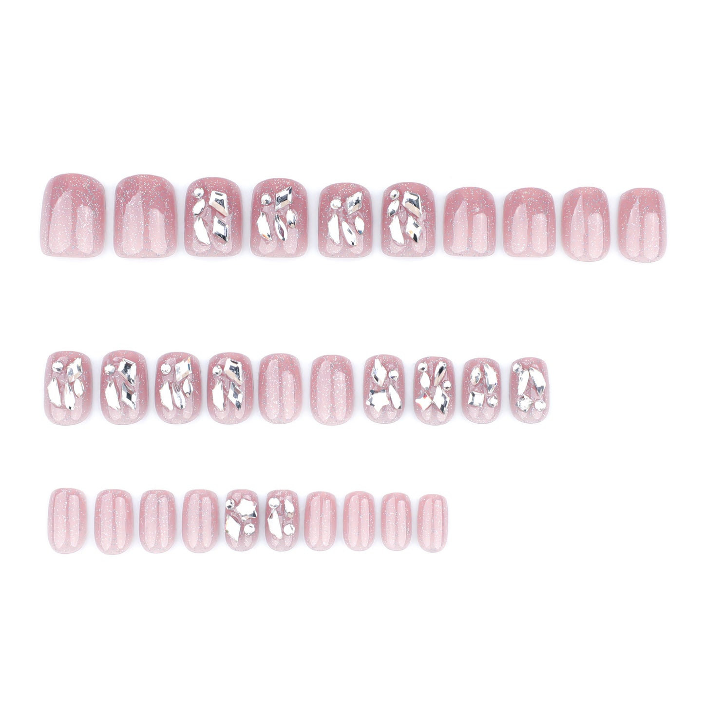 Dreamy Delight Press On Nail Set in Short Square Pink Sparkle with Eye-Catching Metallic Accents
