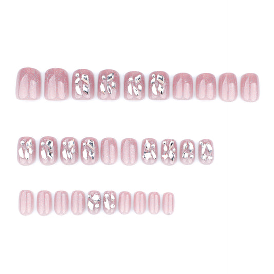 Dreamy Delight Press On Nail Set in Short Square Pink Sparkle with Eye-Catching Metallic Accents