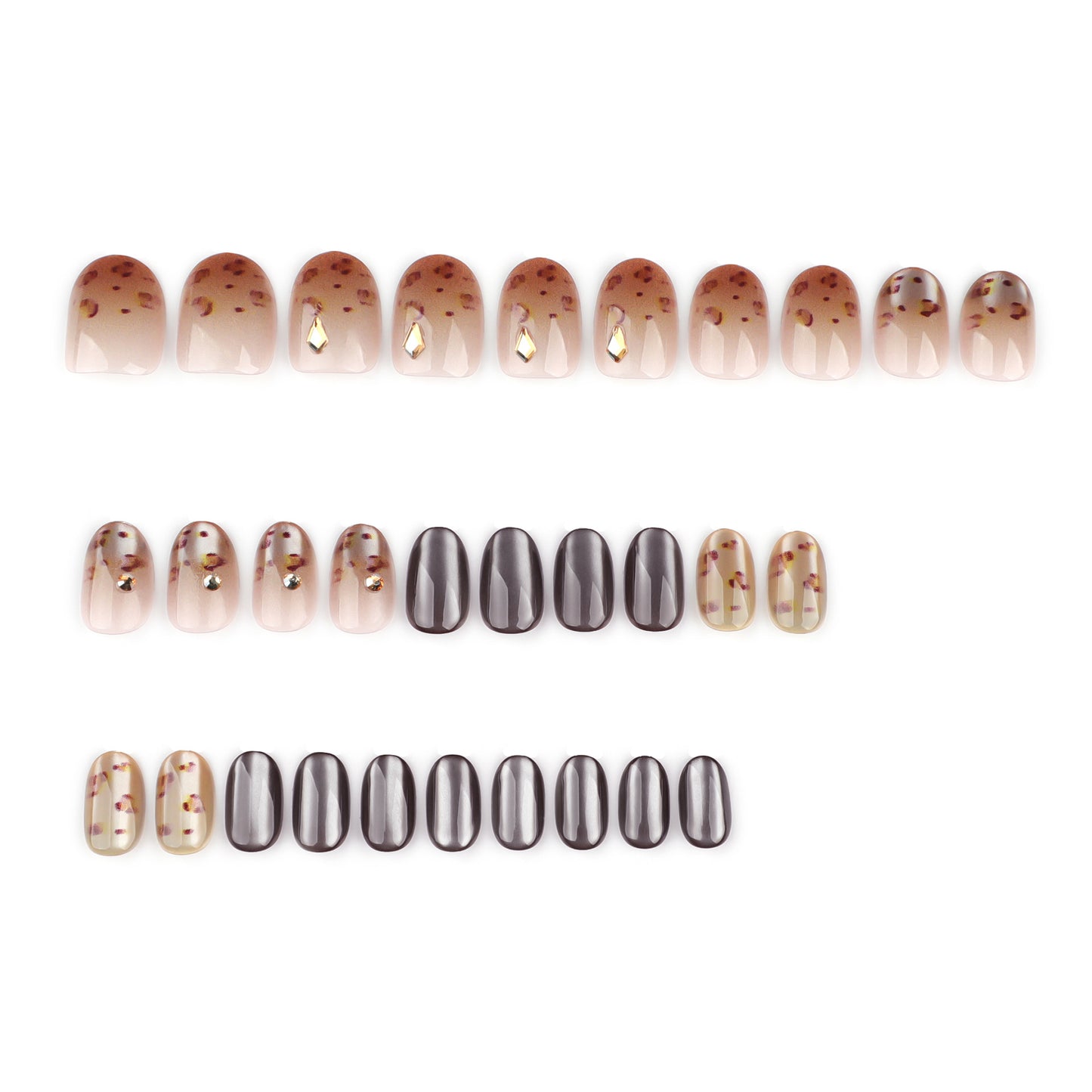 Gourmet Charm Short Round Brown Ombre and Dark Glossy Press On Nail Set with Shimmering Accents