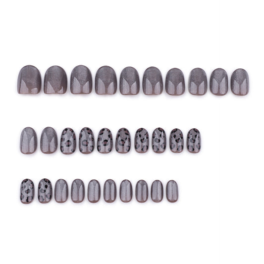 Mystical Twilight Glossy Short Round Gray Gradient and Chic Leopard Print Press-On Nail Set