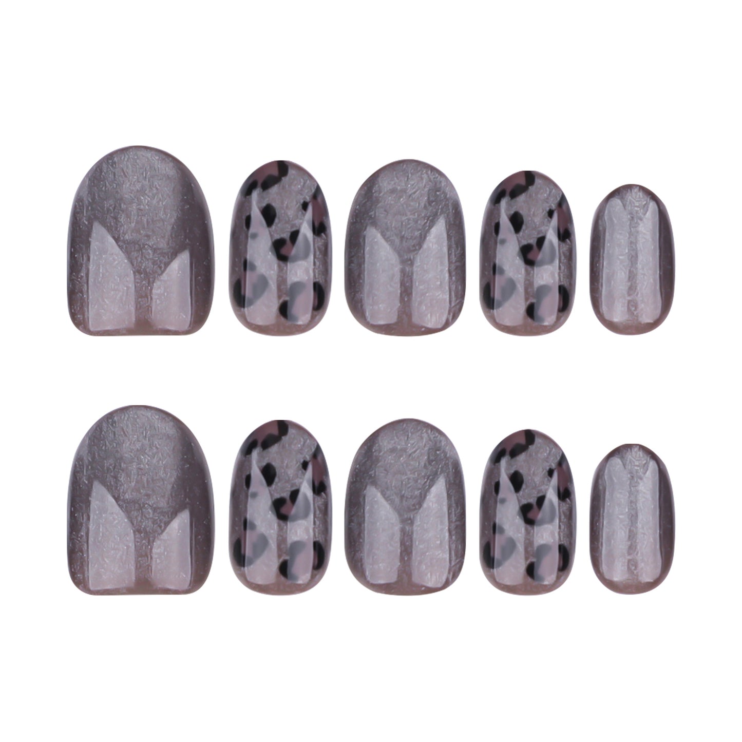 Chic Leopard Glamour Short Round Shaped Grey Press On Nail Set with Unique Textured Finish