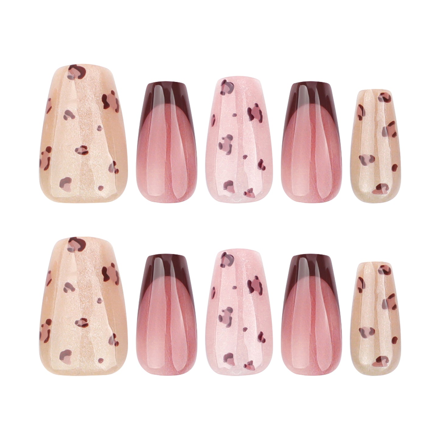 Wild Safari Chic Short Coffin Pink and Beige Gradient Animal Print Press-On Nail Set