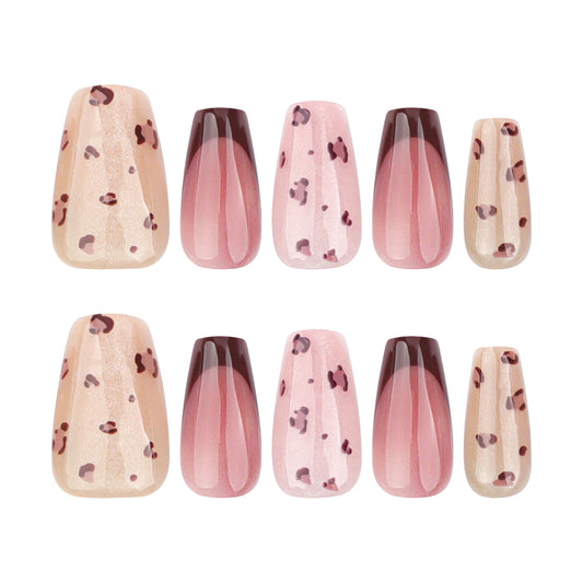 Wild Safari Chic Short Coffin Pink and Beige Gradient Animal Print Press-On Nail Set