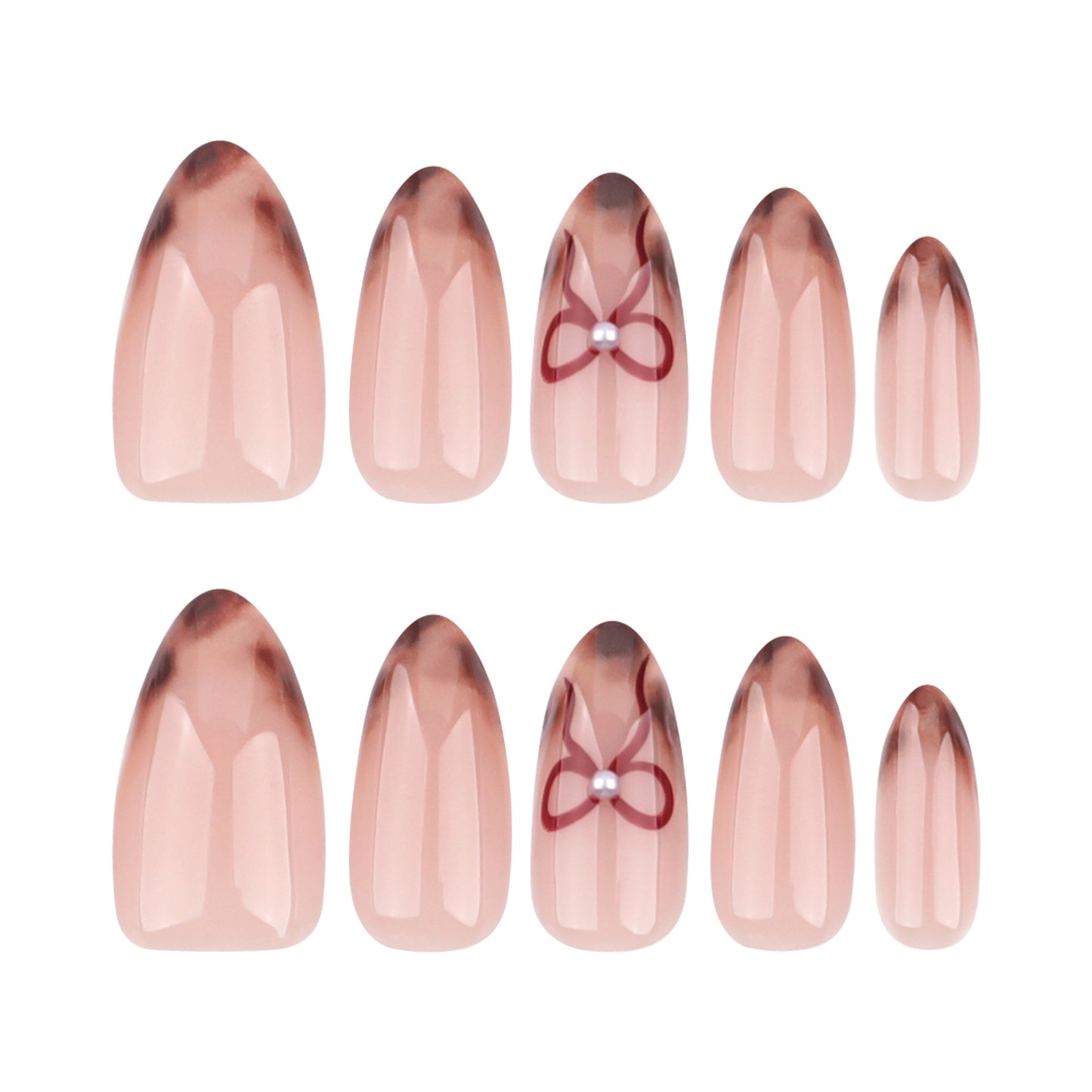 Chic Romance Short Almond Shaped Gradient Pink Press On Nail Set with Elegant Bow Detail