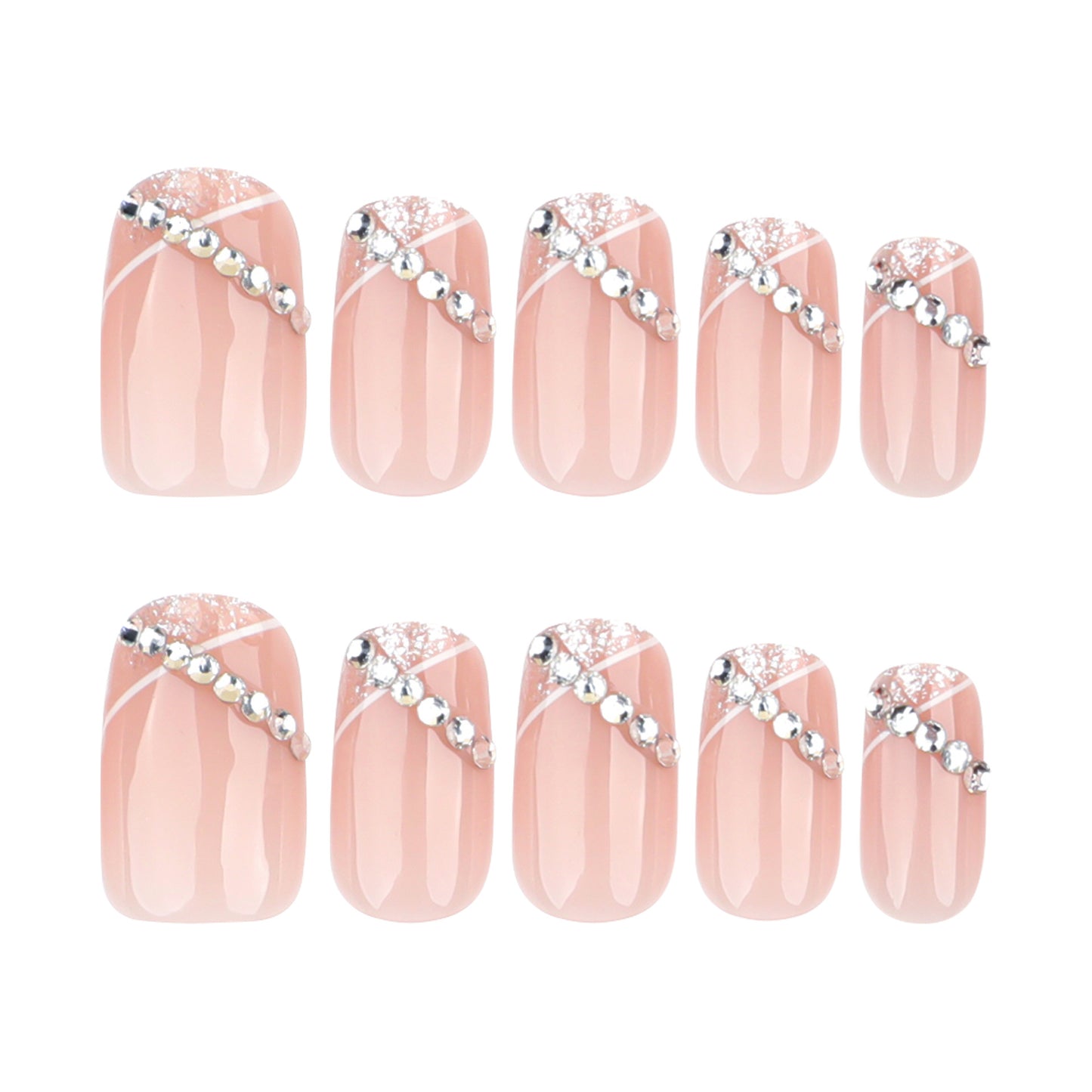 Glamorous Elegance Short Square Shape Soft Pink Press On Nail Set with Sparkling Gem Accents