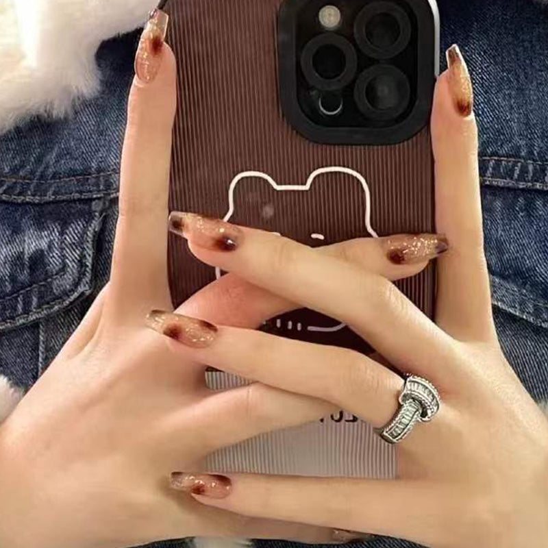 Autumn Elegance Long Coffin Brown Glitter Accent Press on Nail Set