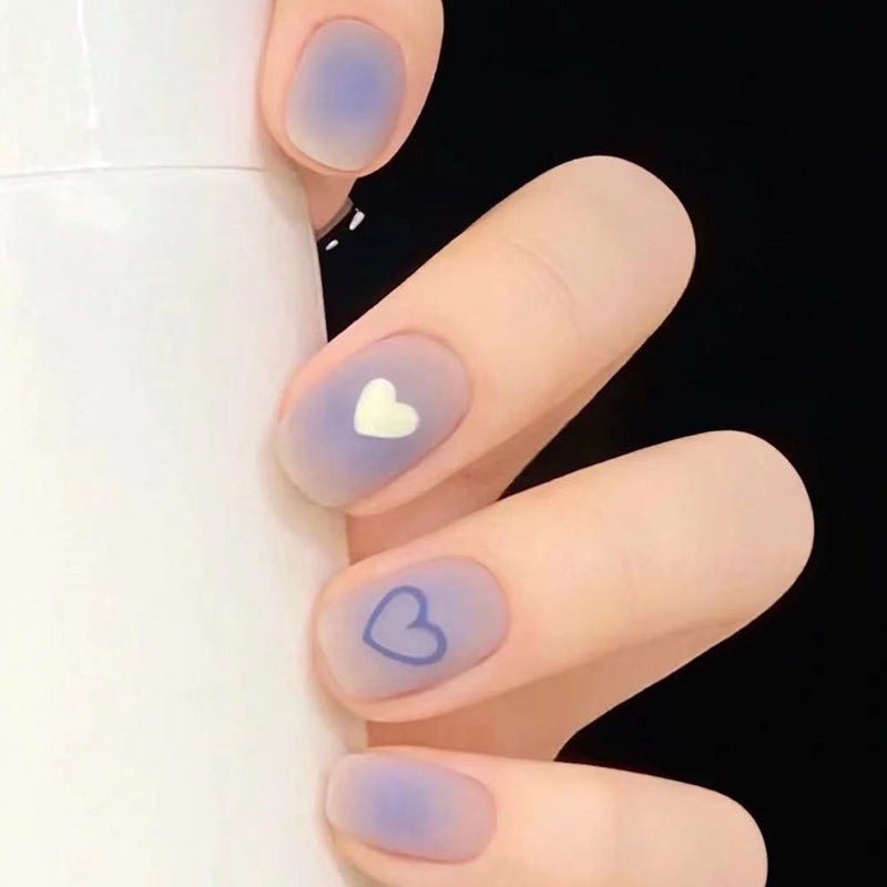Romantic Aura Medium Oval Lavender Ombre Press On Nails with Delicate Heart Accents