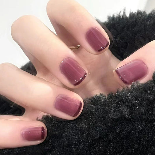 Regal Elegance Short Length Square Purple Press On Nails with High Gloss Finish