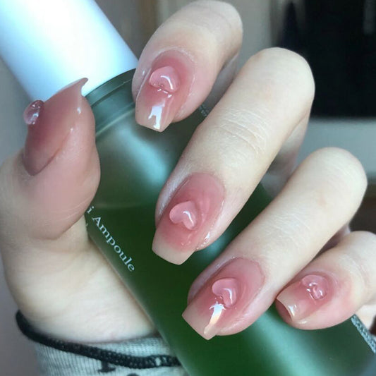 Elegant Affair Long Coffin Peach Press On Nails with Crystal Accents