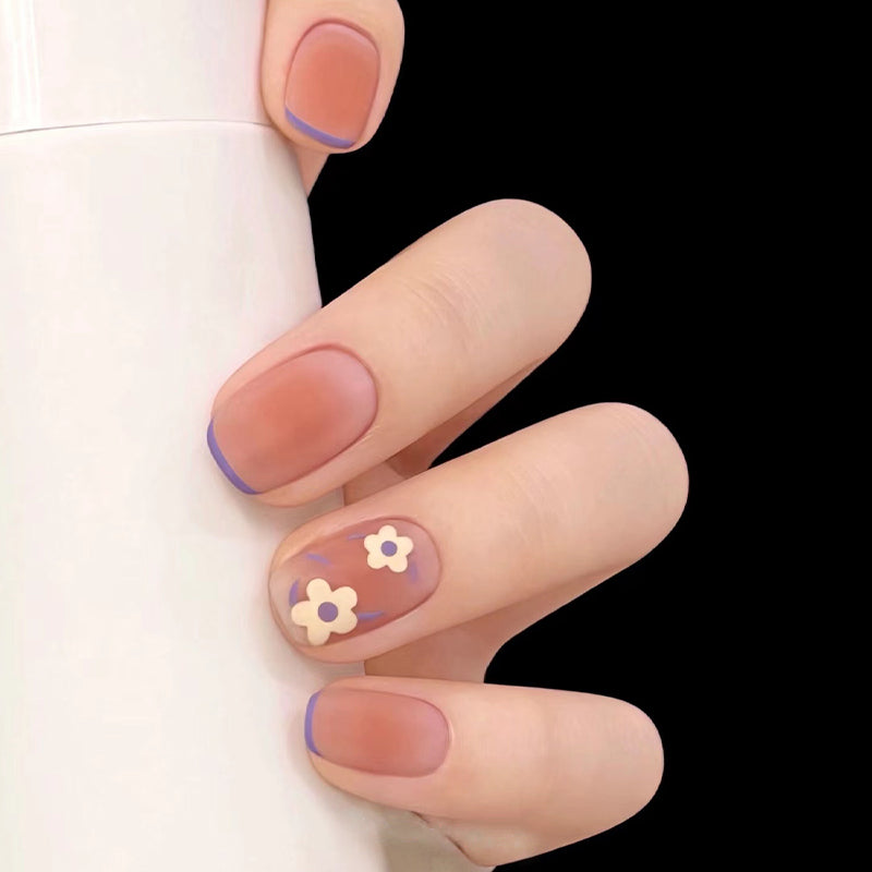 Spring Blossom Medium Length Square Beige Press On Nail Set with Floral Accent Design
