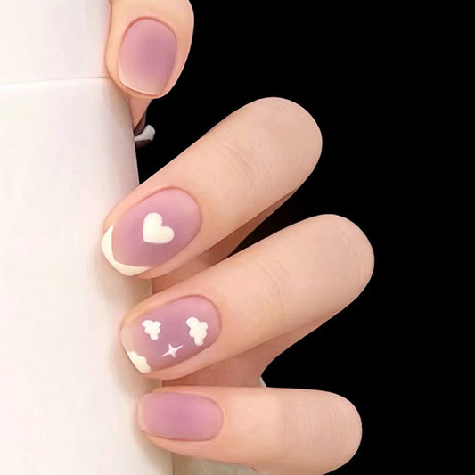 Enchanted Romance Collection Medium Square Lavender Press On Nails with White Heart Accents