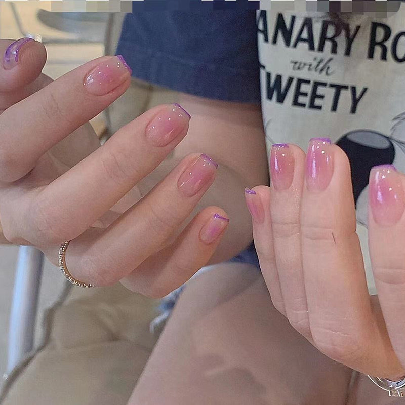 Mermaid Magic Medium-Length Square Pink Press On Nail Set with Glitter Accents